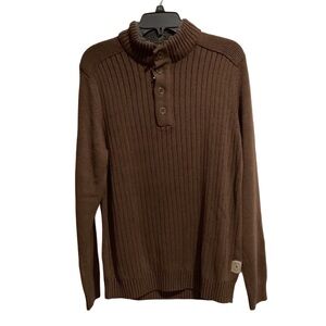 G. H. Bass Men’s Sweater Brown Sherpa‎ Lined Mock Neck